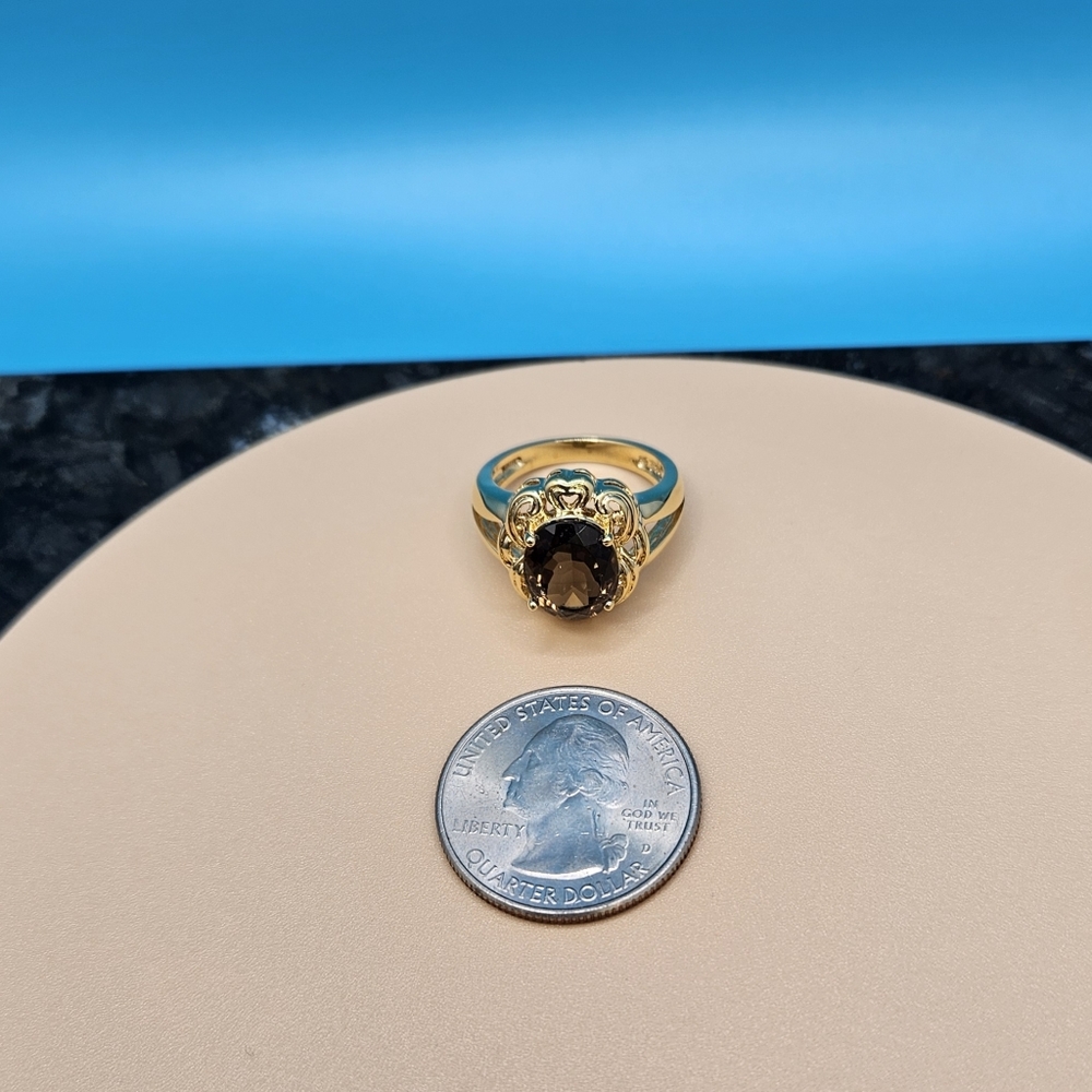Smokey Quartz brilliant oval cut ring 14k gold 6-3/4 size - Picture 13 of 16